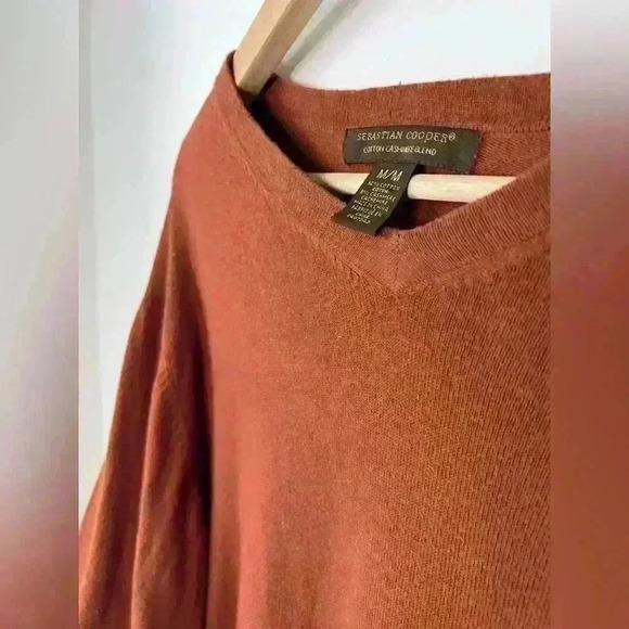 Sebastian Cooper Men’s Rustic Orange Cotton Cashmere  Timeless Sweater Medium - Picture 6 of 13